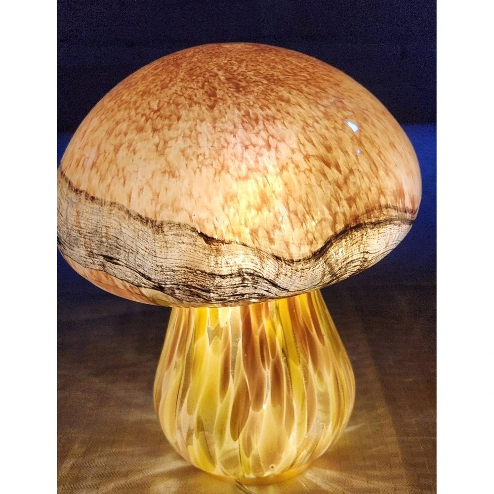 Glass Mushroom Light USB Cord Brown Swirl Whimsical Fairy Night Light Excellent